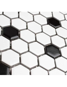 Azulejo Porcelana Hexagonal Tenedos Blanco y Negro Mate 2.22 cm 2