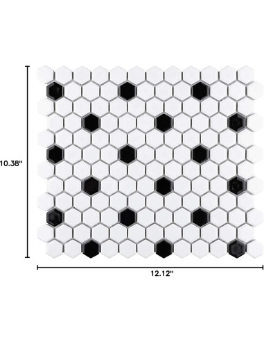 Azulejo Porcelana Hexagonal Tenedos Blanco y Negro Mate 2.22 cm
