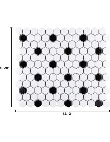 Azulejo Porcelana Hexagonal Tenedos Blanco y Negro Mate 2.22 cm