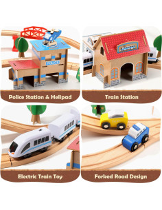 Juego de Tren de Madera Eléctrico HOLYFUN 88 Piezas para Niños 2