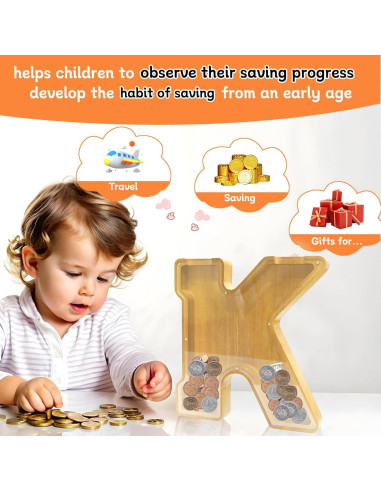 Alcancía de Letras de Madera ANOTION 22.86 cm para Niños