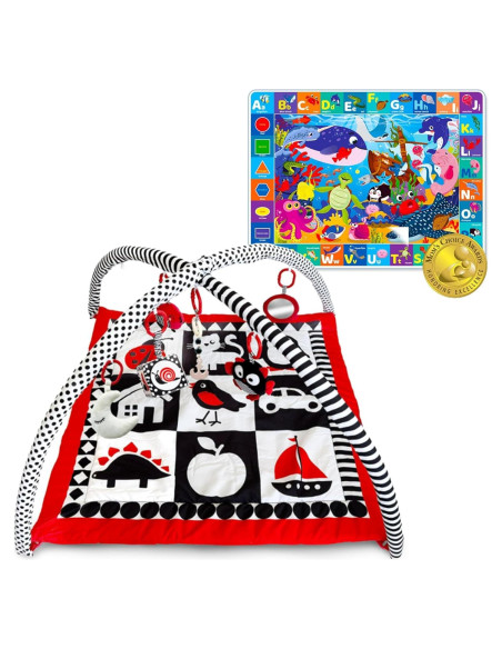 Alfombrillas de Juego para Bebés QUOKKA - Paquete de 2 - Alto Contraste ABC Oceánico