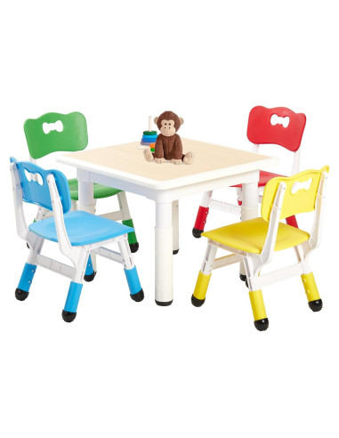 Conjunto de Mesa y 4 Sillas FUNLIO Ajustables para Niños