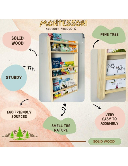 Estantería Infantil Montessori de Madera Sólida 3 Niveles 61 cm