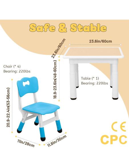 Conjunto de Mesa y 4 Sillas FUNLIO Ajustables para Niños
