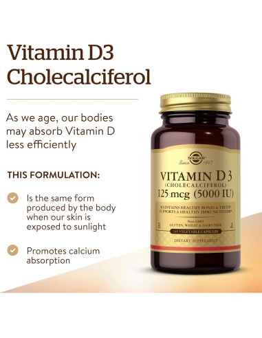 Solgar Vitamina D3 125 mcg 240 Cápsulas Vegetales - Soporte Huesos y Sistema Inmunológico