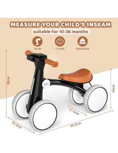 Bicicleta de Equilibrio PTINTYE para Bebés 10-36 Meses Negra 2