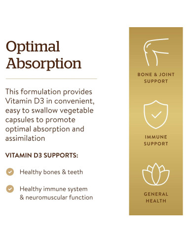 Solgar Vitamina D3 125 mcg 240 Cápsulas Vegetales - Soporte Huesos y Sistema Inmunológico