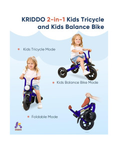 Bicicleta de Equilibrio 2-en-1 KRIDDO para Niños 2-5 Años 2
