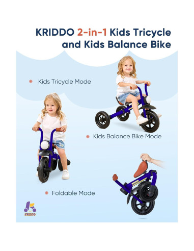 Bicicleta de Equilibrio 2-en-1 KRIDDO para Niños 2-5 Años