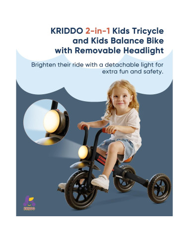 Bicicleta de Equilibrio 2-en-1 KRIDDO para Niños 2-5 Años
