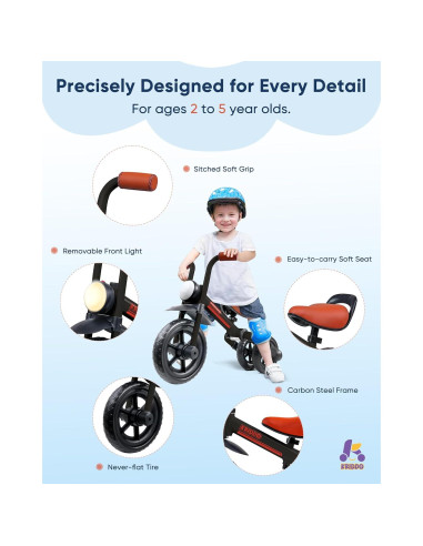 Bicicleta de Equilibrio 2-en-1 KRIDDO para Niños 2-5 Años