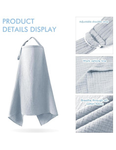 Cubierta de Lactancia Gris Algodón Muselina Ajustable 2