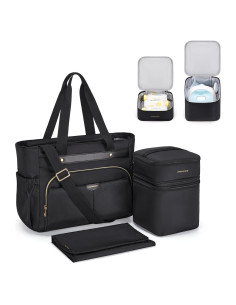 Bolsa de Pañales Mommore con Enfriador y Cambiador Negro