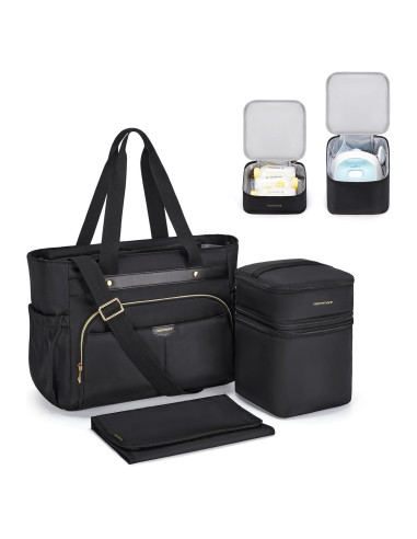 Bolsa de Pañales Mommore con Enfriador y Cambiador Negro