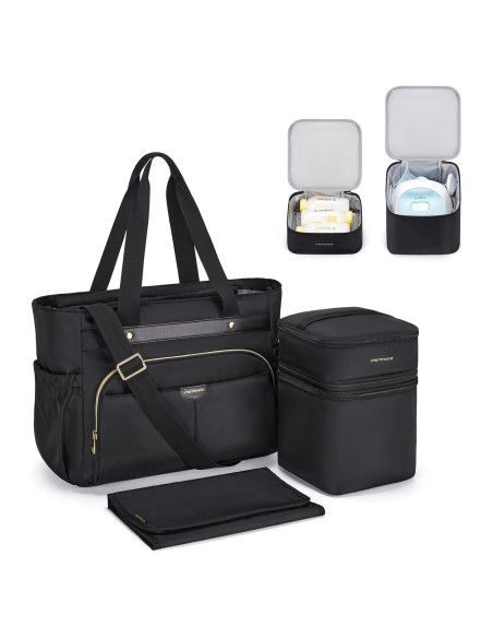 Bolsa de Pañales Mommore con Enfriador y Cambiador Negro