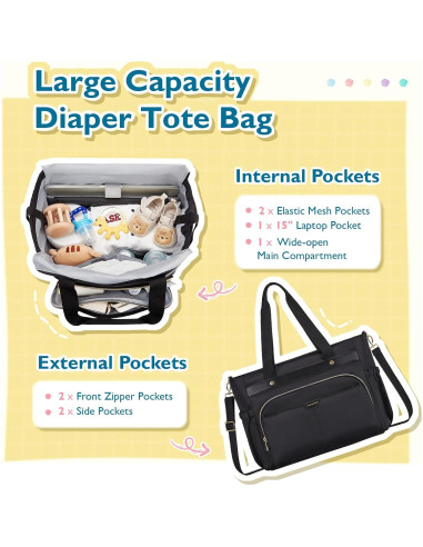 Bolsa de Pañales Mommore con Enfriador y Cambiador Negro