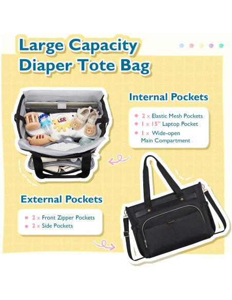 Bolsa de Pañales Mommore con Enfriador y Cambiador Negro