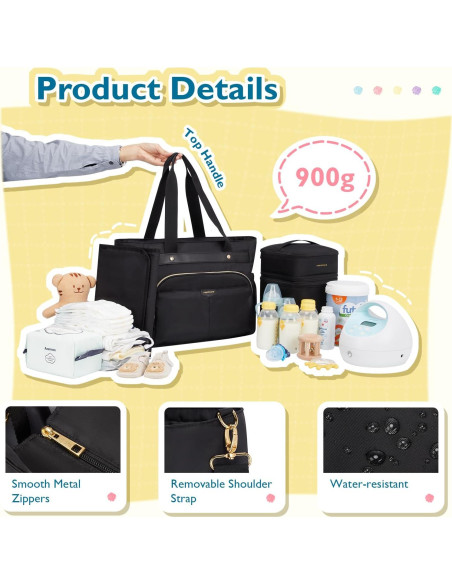 Bolsa de Pañales Mommore con Enfriador y Cambiador Negro