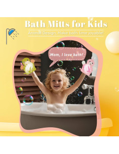 Guantes de baño para niños COHEXA - 2 paquetes de diseño animal 2