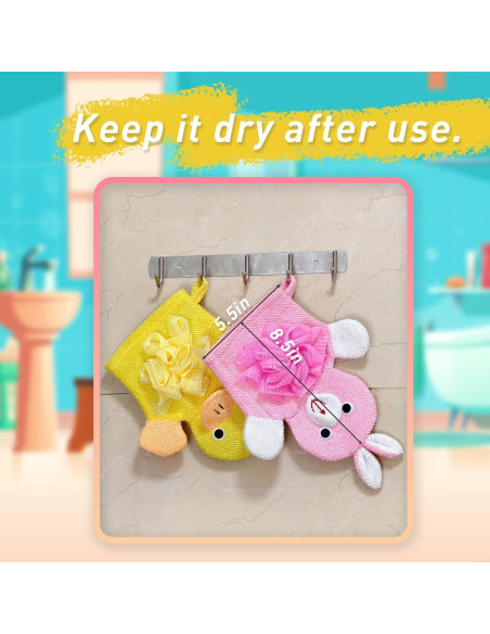 Guantes de baño para niños COHEXA - 2 paquetes de diseño animal