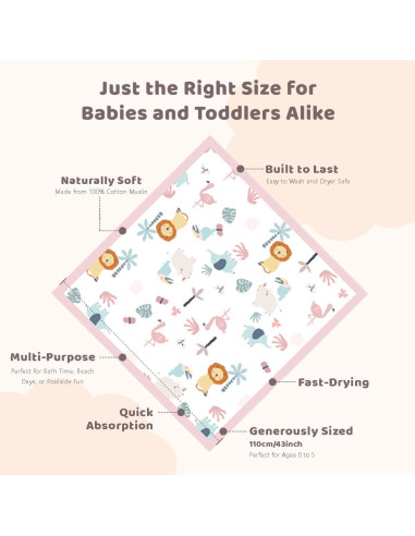 Toalla de Baño para Bebés ICKEYOU 109x109 cm Rosa Algodón