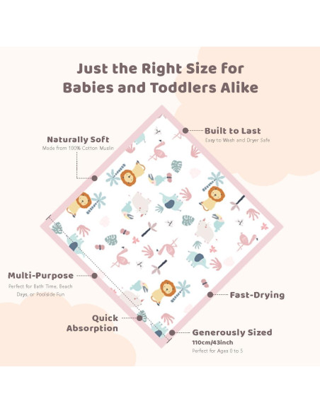 Toalla de Baño para Bebés ICKEYOU 109x109 cm Rosa Algodón