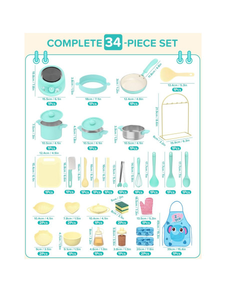 Juego de Cocina Real para Niños Gotoofun - 14 Piezas Verde