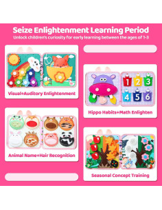 Libro Ocupado Montessori para Niños 1-3 Años con Conejo Rosa 2