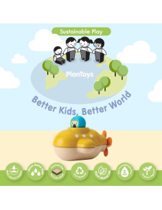 Submarino de Madera PlanToys para Baño - Juguete Educativo 12+ Meses 2
