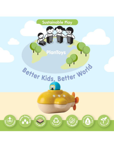Submarino de Madera PlanToys para Baño - Juguete Educativo 12+ Meses