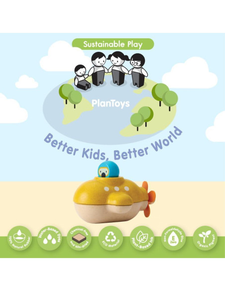 Submarino de Madera PlanToys para Baño - Juguete Educativo 12+ Meses
