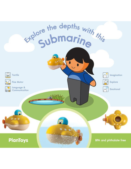 Submarino de Madera PlanToys para Baño - Juguete Educativo 12+ Meses