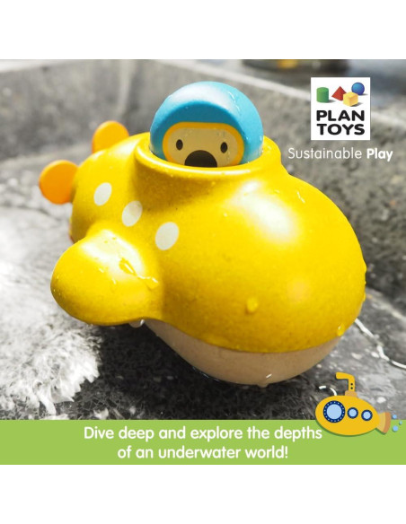 Submarino de Madera PlanToys para Baño - Juguete Educativo 12+ Meses