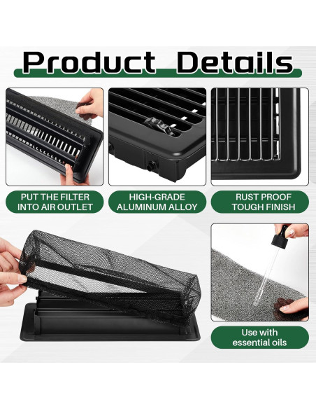 Juego de Rejillas de Piso Zonon 40 Pcs 10 x 25 cm Negro