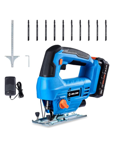 Sierra de calar inalámbrica ZELCAN 18V con luz LED y 10 hojas