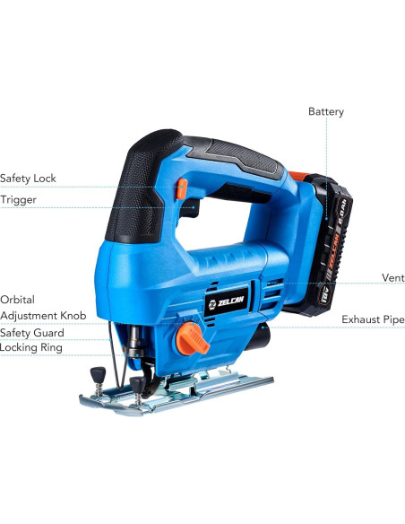 Sierra de calar inalámbrica ZELCAN 18V con luz LED y 10 hojas