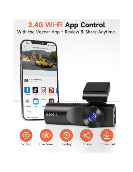 Cámara de Tablero TUIFAC GT806 2.5K + 1080P, Wi-Fi, 64GB