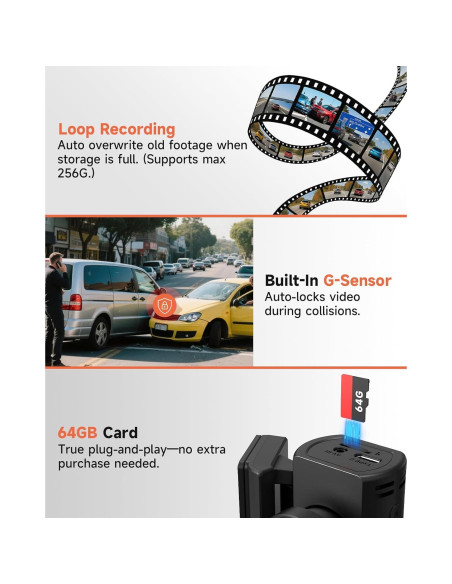 Cámara de Tablero TUIFAC GT806 2.5K + 1080P, Wi-Fi, 64GB