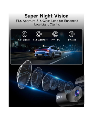 Cámara de Tablero TUIFAC GT806 2.5K + 1080P, Wi-Fi, 64GB