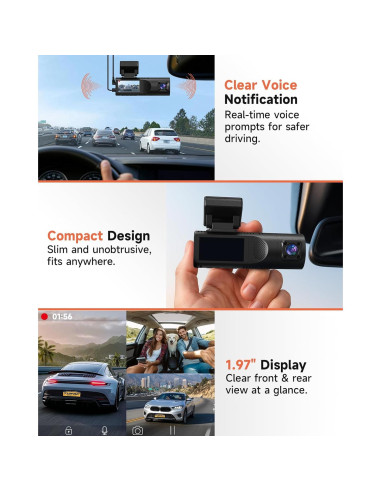 Cámara de Tablero TUIFAC GT806 2.5K + 1080P, Wi-Fi, 64GB