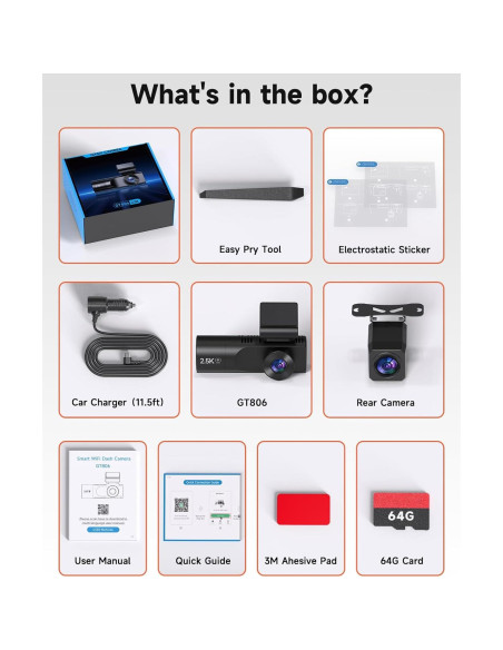 Cámara de Tablero TUIFAC GT806 2.5K + 1080P, Wi-Fi, 64GB