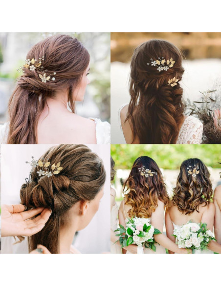 10 Horquillas de Novia Doradas BOYIVI con Perlas y Rhinestones 10 Horquillas de Novia Doradas BOYIVI con Perlas y Rhinestones