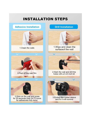 Soportes de Barra de Cortina Autoadhesivos GENREEN 4 PCS Negro