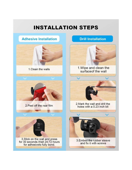 Soportes de Barra de Cortina Autoadhesivos GENREEN 4 PCS Negro