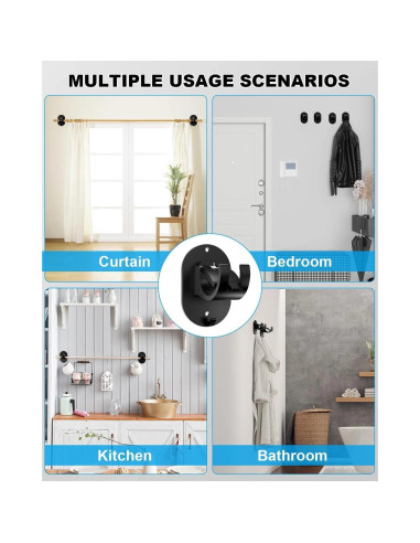 Soportes de Barra de Cortina Autoadhesivos GENREEN 4 PCS Negro