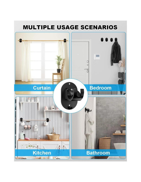 Soportes de Barra de Cortina Autoadhesivos GENREEN 4 PCS Negro