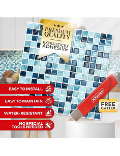 Azulejos Autoadhesivos XFasten 10pcs 30.48x30.48cm Azul Océano 2