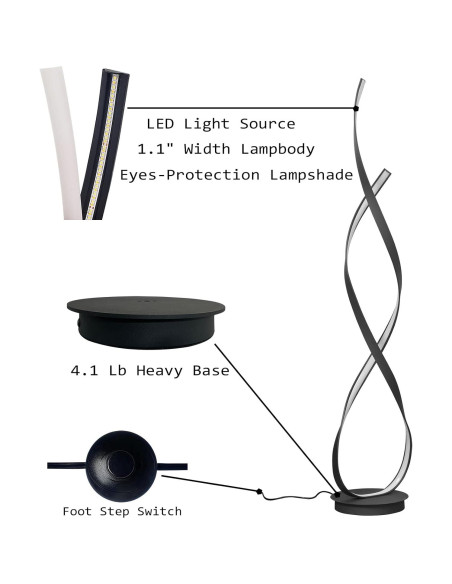 Lámpara de Pie LED 40W 4000LM ALW Negra 138cm Control Remoto