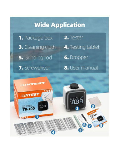 Kit de Prueba de Agua Digital 6 en 1 Pawfly - pH, Cloro, Bromo